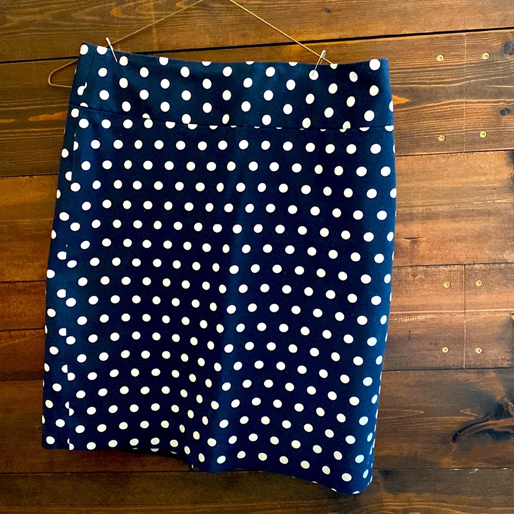 Navy polka dot pencil skirt